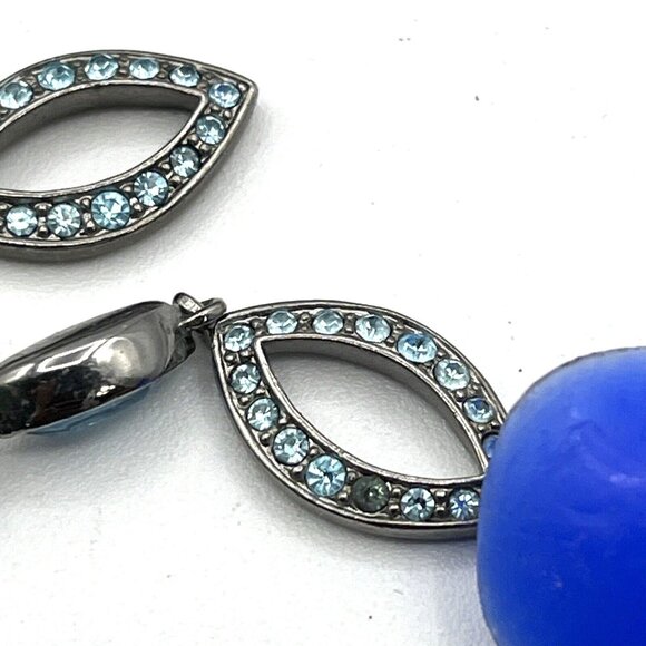 GIVENCHY Blue Rhinestone Necklace and Pierced Dangle Earrings Set Gunmetal 17" - Picture 8 of 9